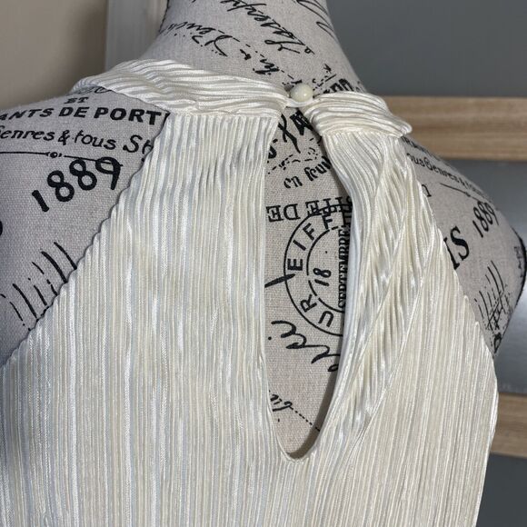 Jacaranda Ivory Elastic Waist Pleated Halter Midi Dress Women's Size M - Picture 9 of 9